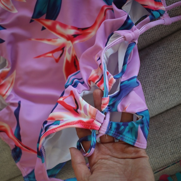 NEW Floral Cutout Tie Lace Up One Piece Swimsuit - Picture 6 of 9